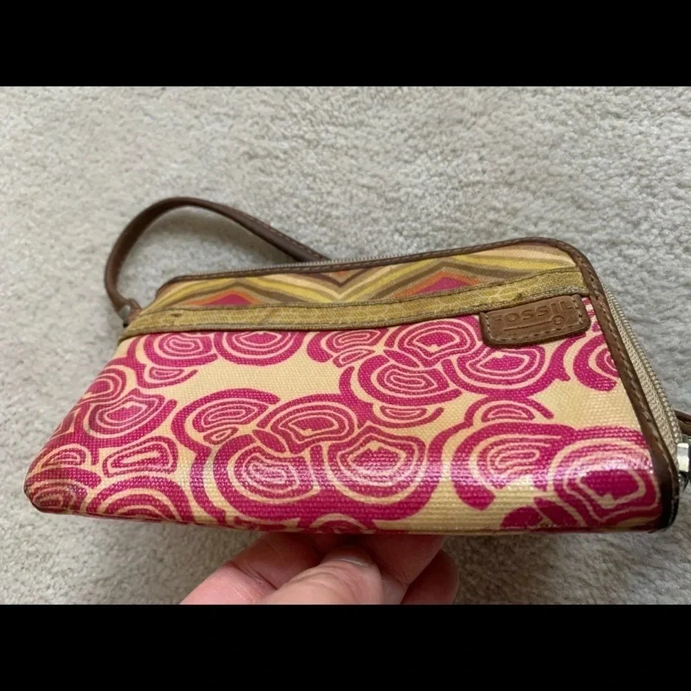 Fossil Key-Per Wristlet Wallet pink and mustard color